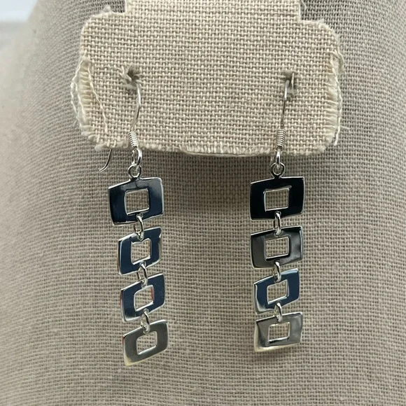 Vintage Sterling Silver Geometric Dangle Earrings | NF 925 Thailand | 5.8g - Picture 4 of 17